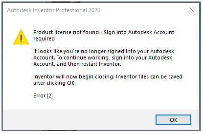 autodesk inventor tutorial failed to load for account