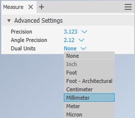 Display Window Autodesk Inv Display Dual Units with Autodesk Inventor Measure