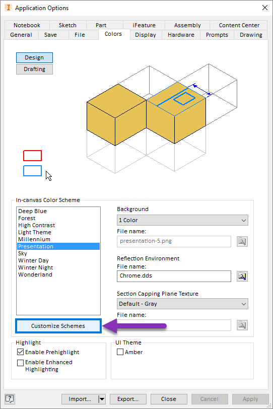 Inventor 2020 Custom Color Schemes